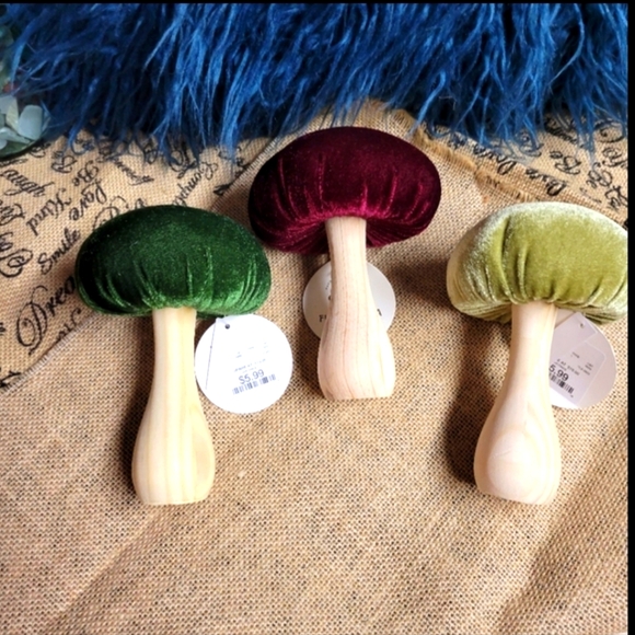 flora bunda Other - 🛒🛍️💥NWT lot of 3 wood and velvet mushrooms 6×4 flora bunda 🍄